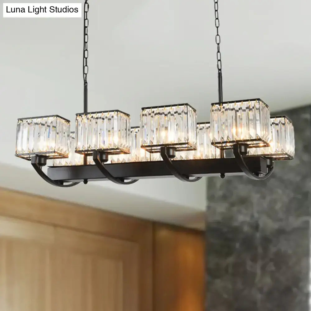 Black Crystal Rectangle Eight-Light Chandelier