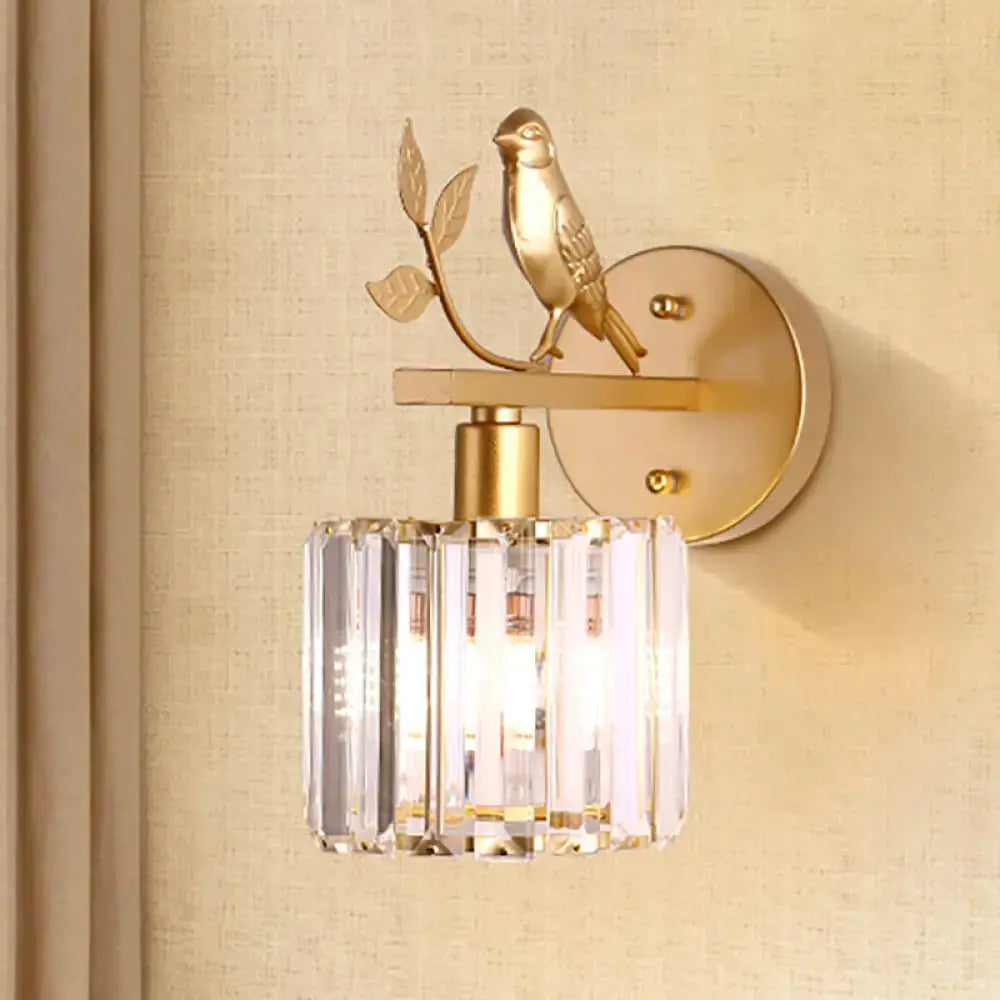 Black Gold Crystal Cylinder Wall Lamp
