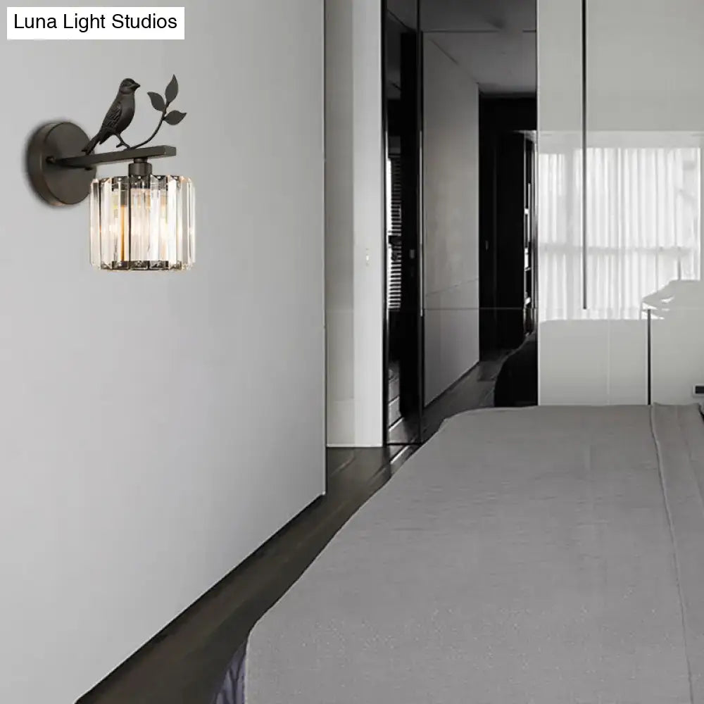 Black Gold Crystal Cylinder Wall Lamp