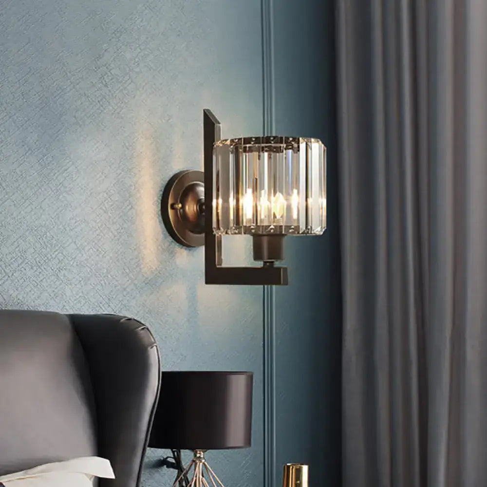 Black Gold Crystal Drum Lamp Metal Arm Design