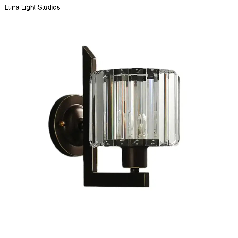 Black Gold Crystal Drum Lamp Metal Arm Design