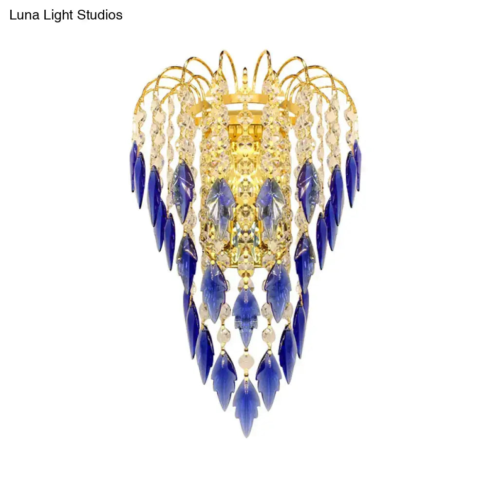 Amber Crystal Curved Tan Blue Wall Lamp
