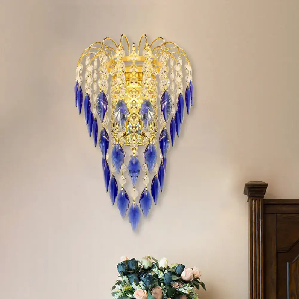 Amber Crystal Curved Tan Blue Wall Lamp