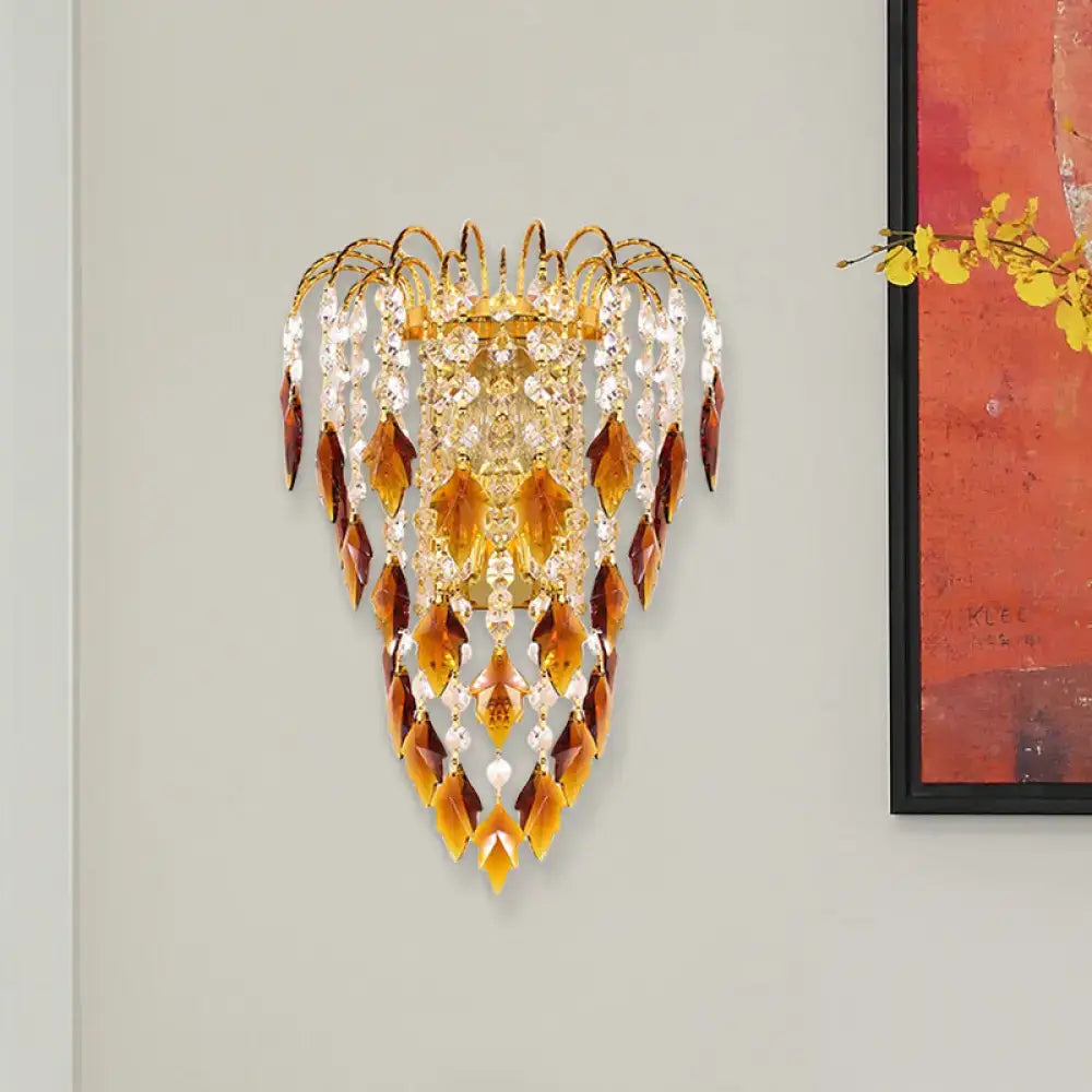 Amber Crystal Curved Tan Blue Wall Lamp