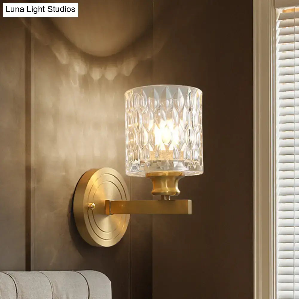 Gold Cylindrical Glass Sconce
