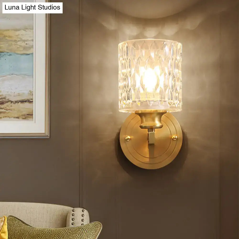 Gold Cylindrical Glass Sconce
