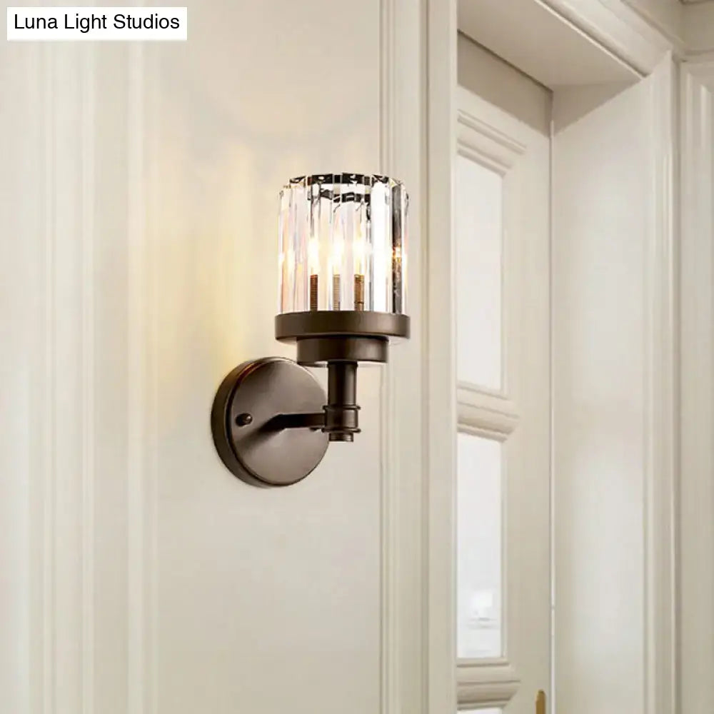 Bronze Ribbed Crystal Sconce
