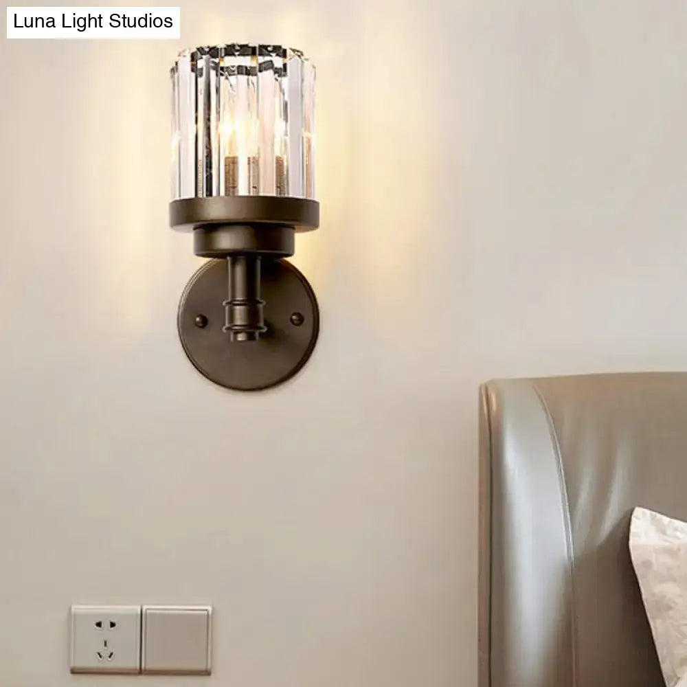 Bronze Ribbed Crystal Sconce