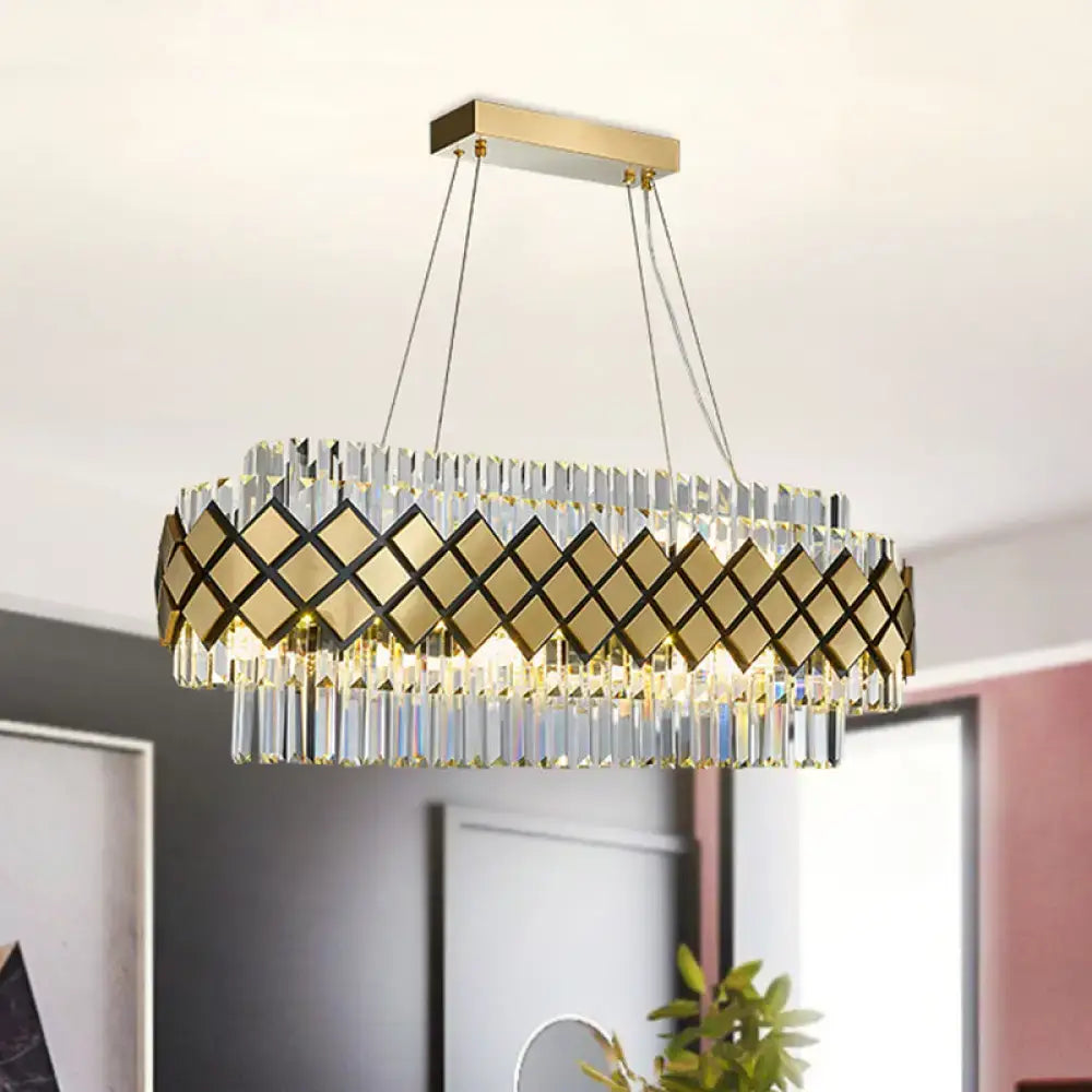 Gold Crystal Oval Lattice Frame Pendant