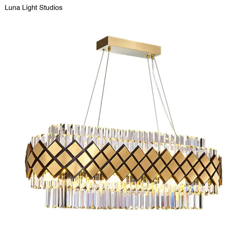 Gold Crystal Oval Lattice Frame Pendant