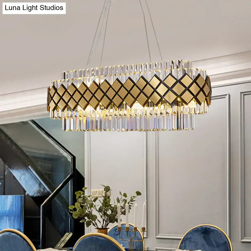 Gold Crystal Oval Lattice Frame Pendant