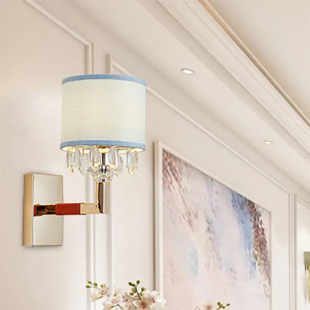 Gold Crystal Fabric Shade Sconce Dining Area