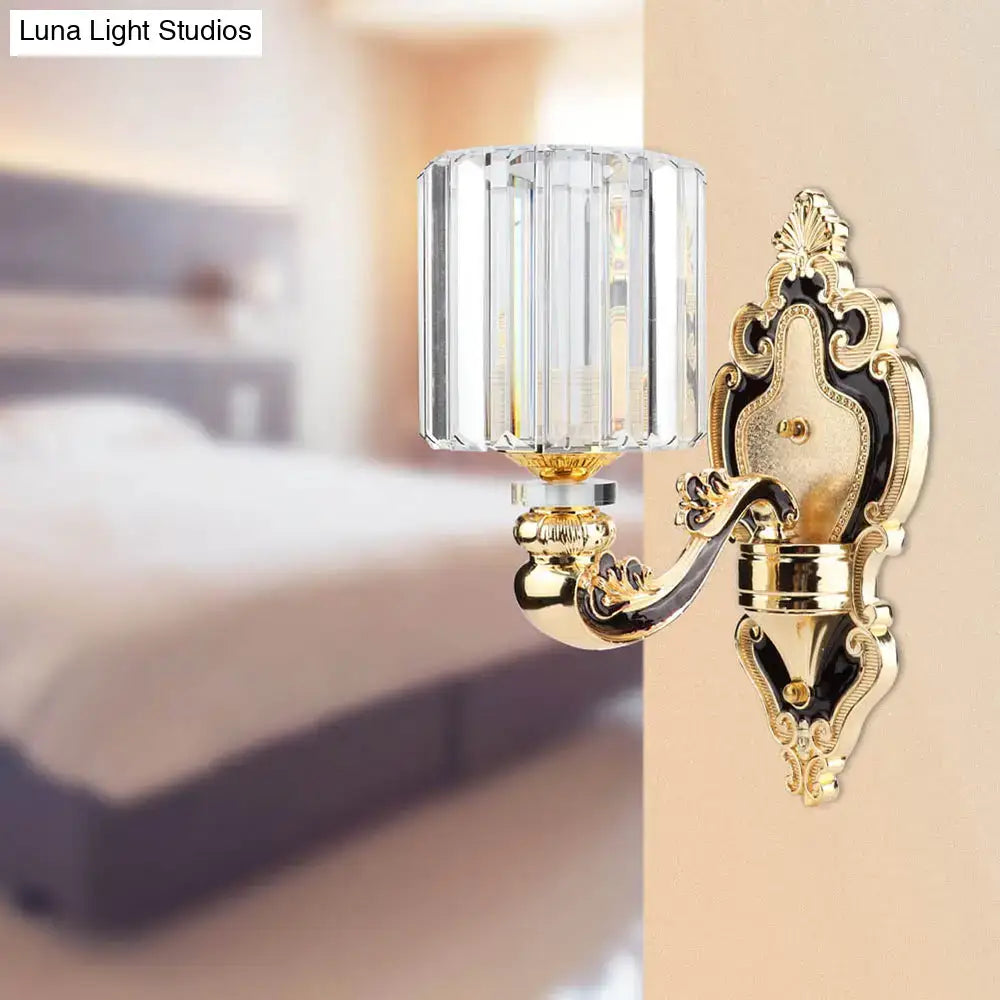 Gold Crystal Cylinder Sconce Rectangular-Cut
