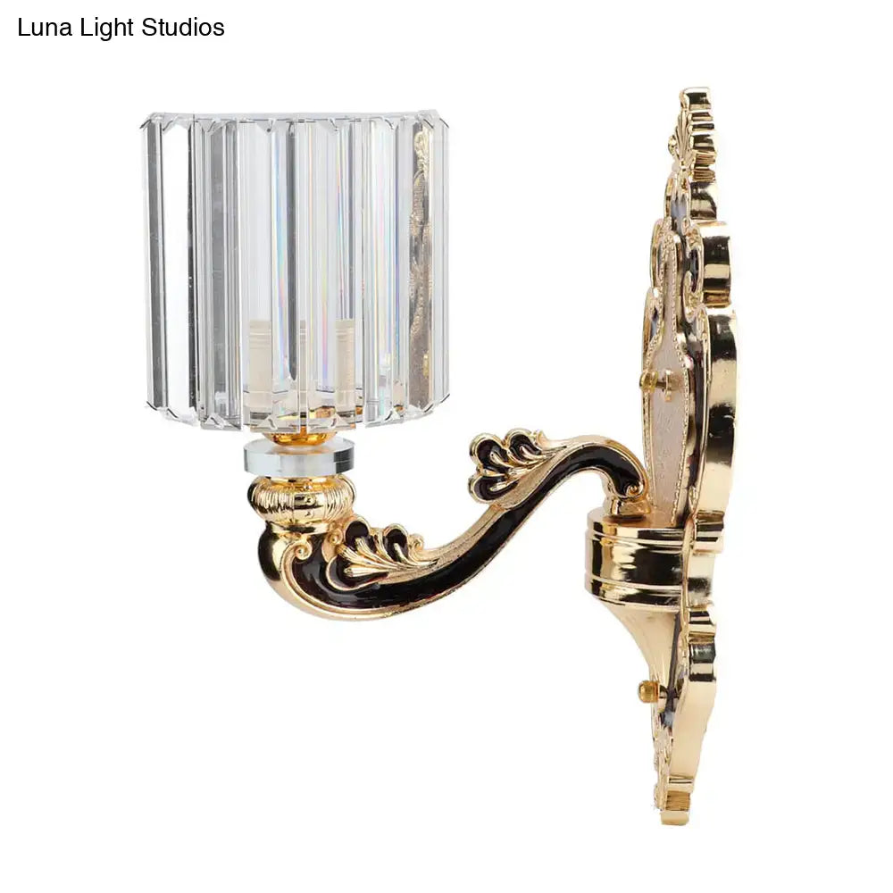 Gold Crystal Cylinder Sconce Rectangular-Cut