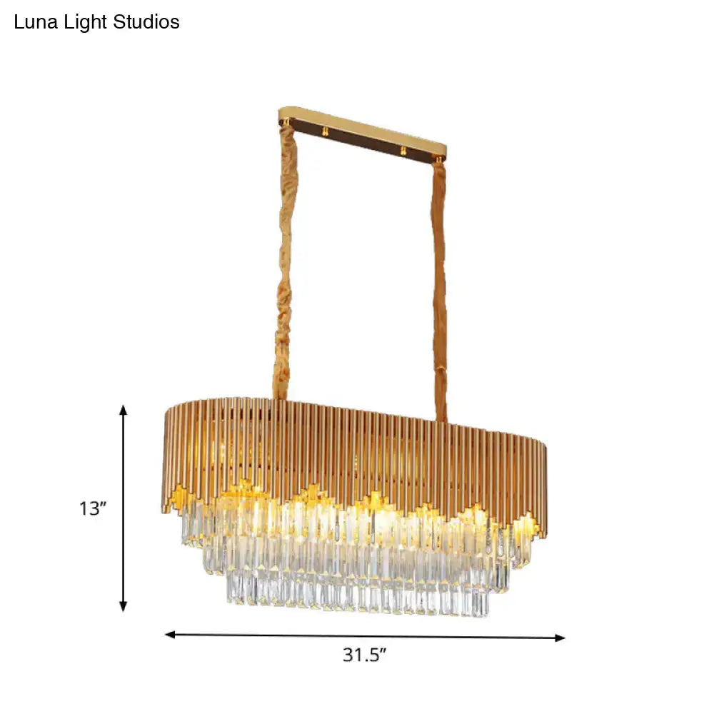 Gold Crystal Oval Block Eight-Light Chandelier