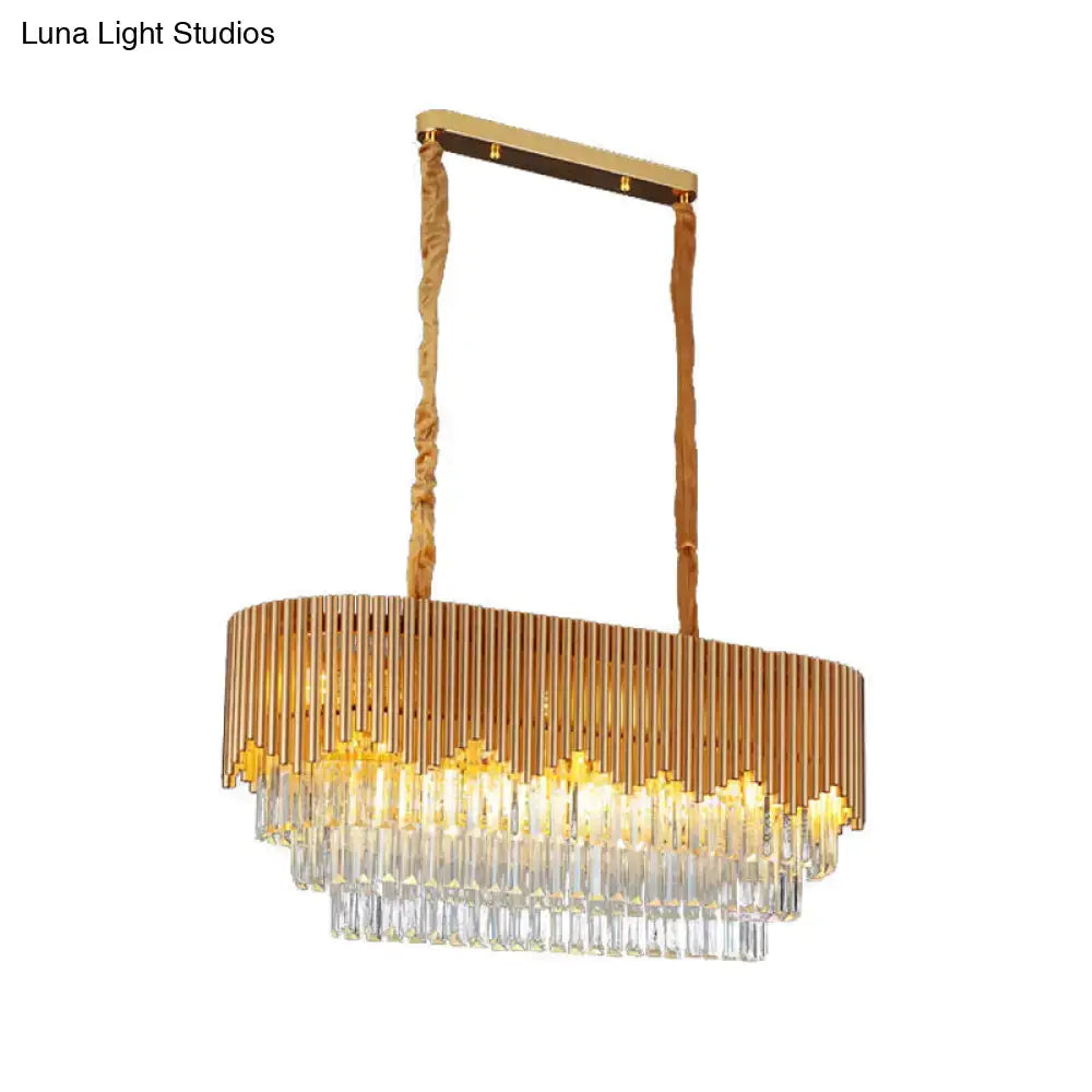 Gold Crystal Oval Block Eight-Light Chandelier