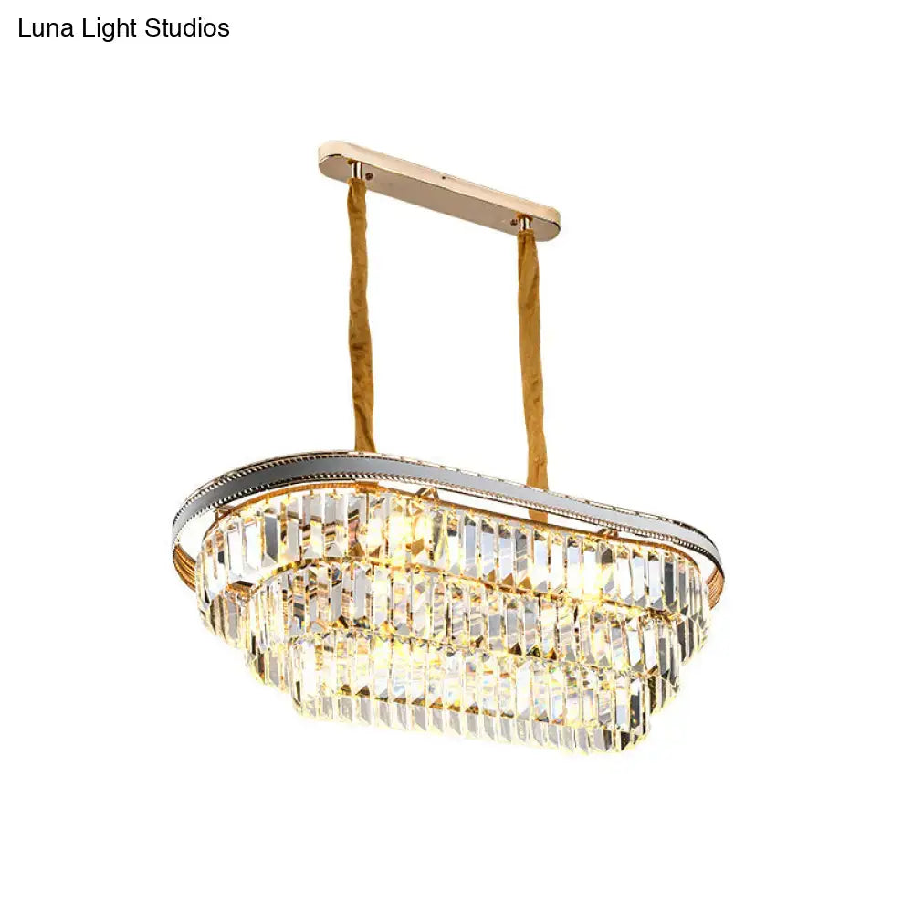 Gold Silver Crystal Oval Eight-Light Pendant