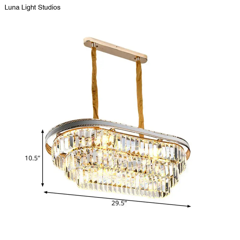 Gold Silver Crystal Oval Eight-Light Pendant