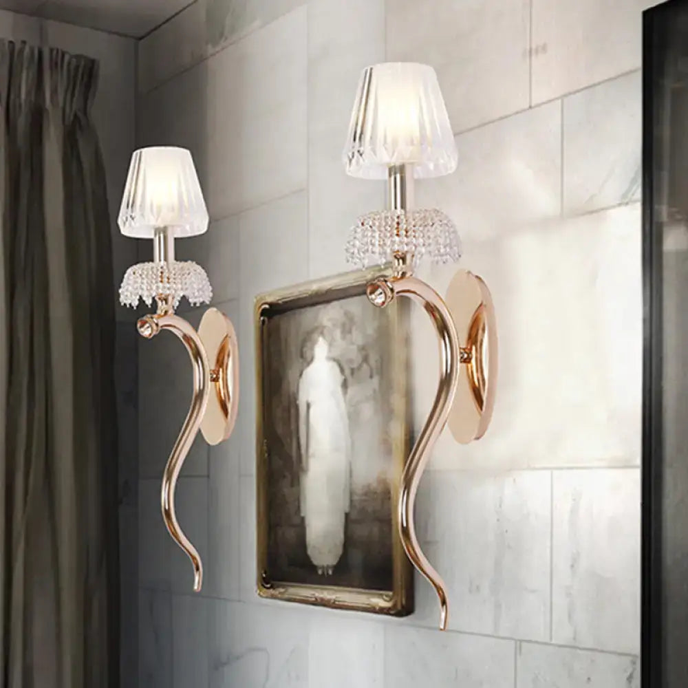 Rose Gold Wave Ribbed Glass Sconce