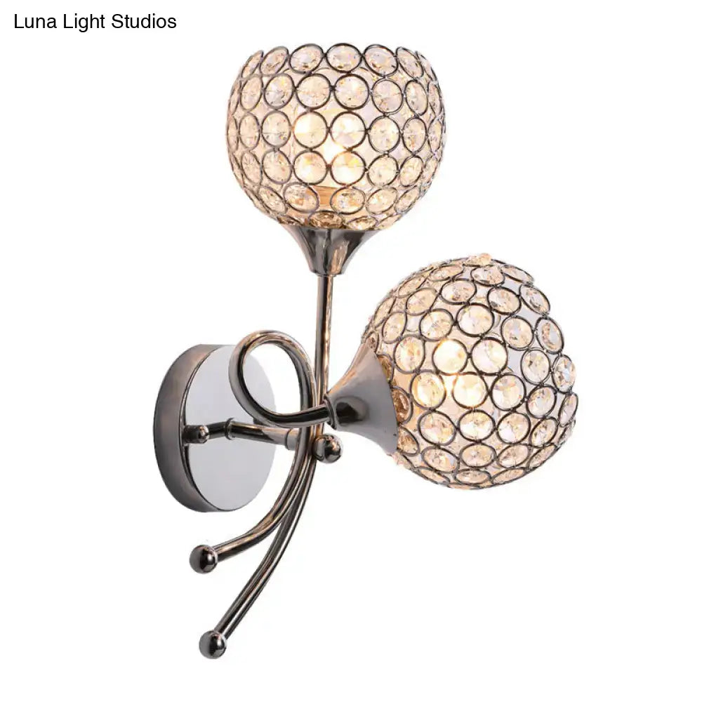 Silver Crystal Dome Dual-Head Sconce