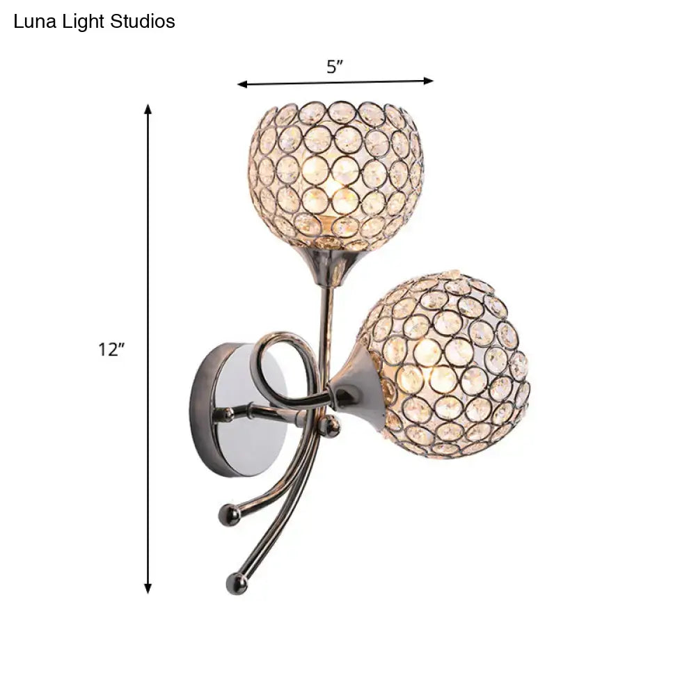 Silver Crystal Dome Dual-Head Sconce