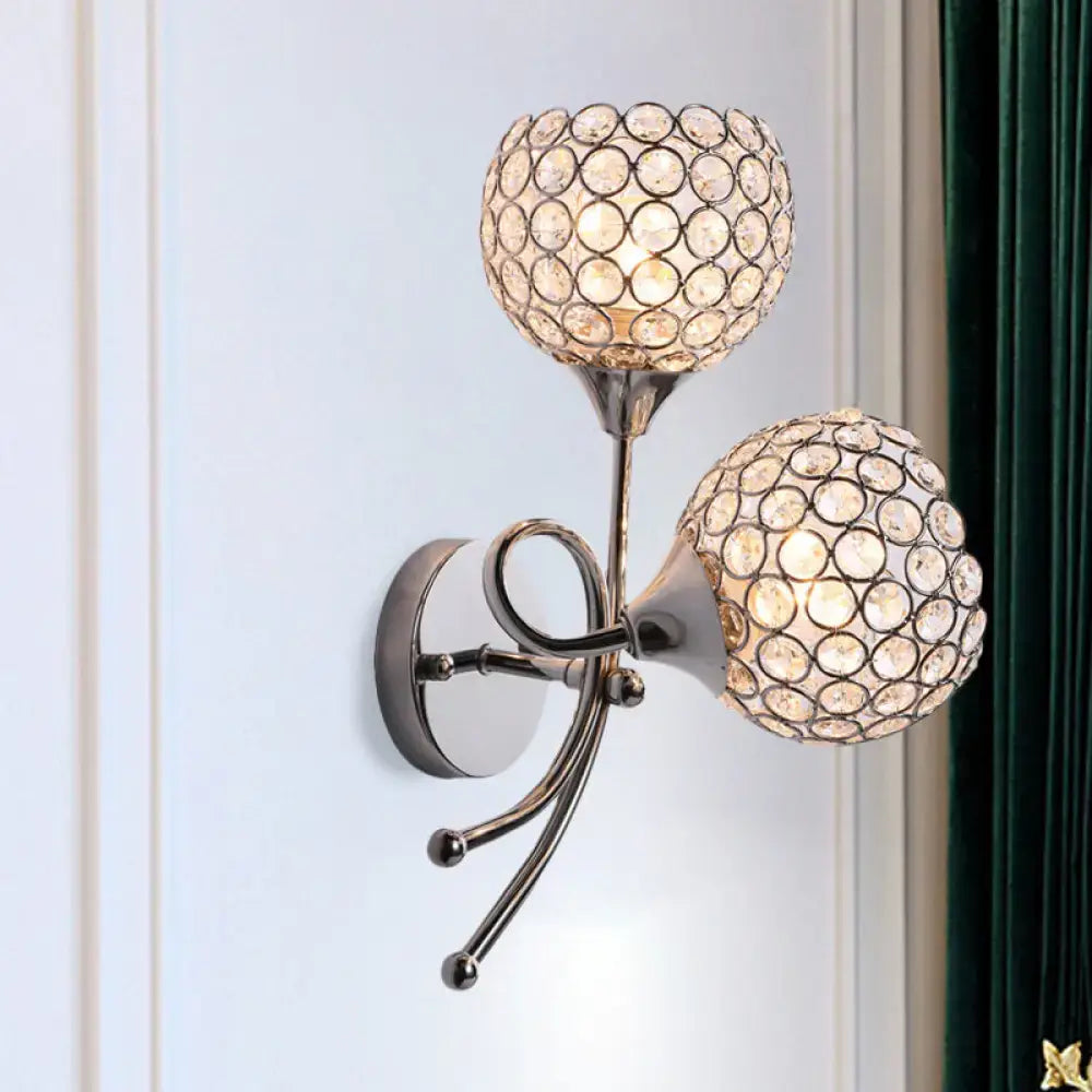 Silver Crystal Dome Dual-Head Sconce