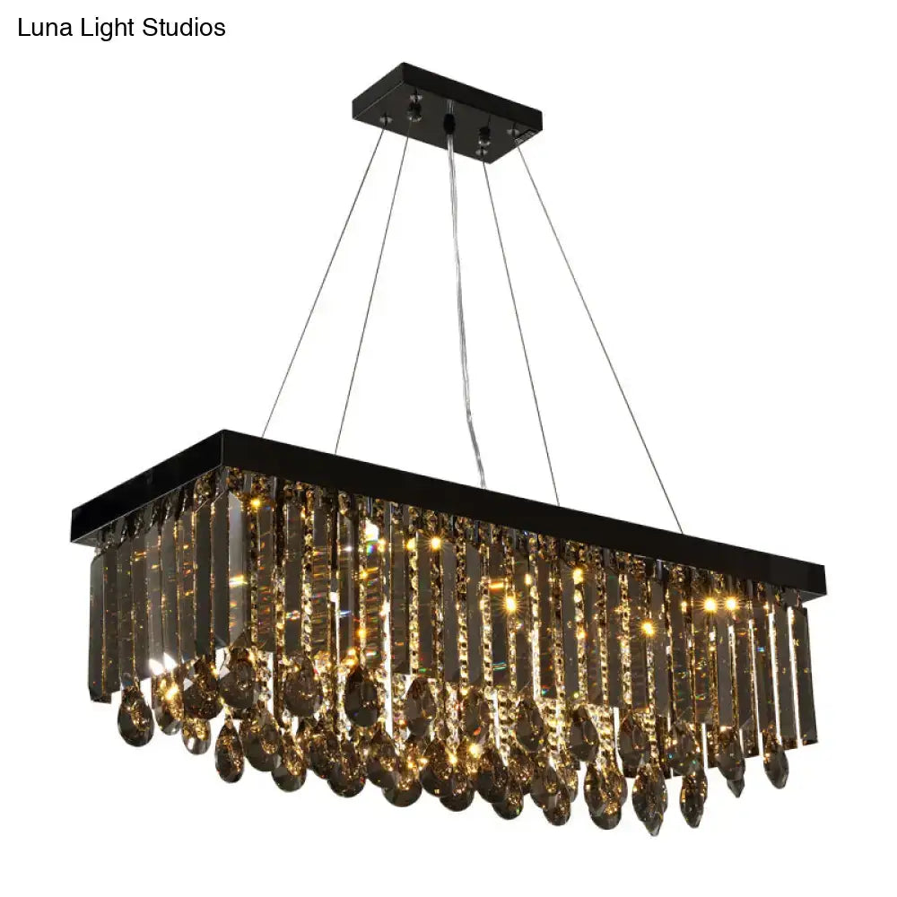 Black Crystal Rectangular Wide Pendant Light