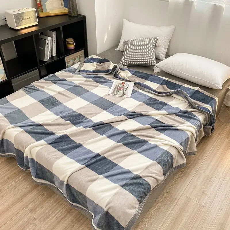 Gray Checkered Fleece Throw
