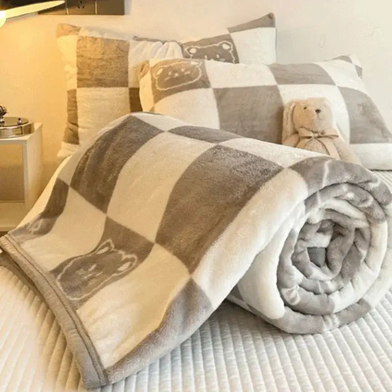 Gray Checkered Fleece Throw