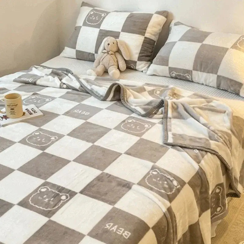 Gray Checkered Fleece Throw