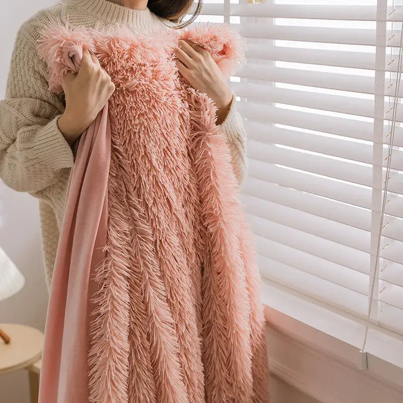 Pink Faux Fur Throw Blanket