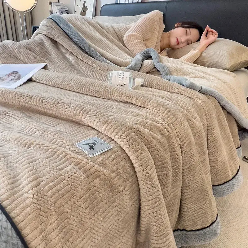 Cream Black Jacquard Blanket
