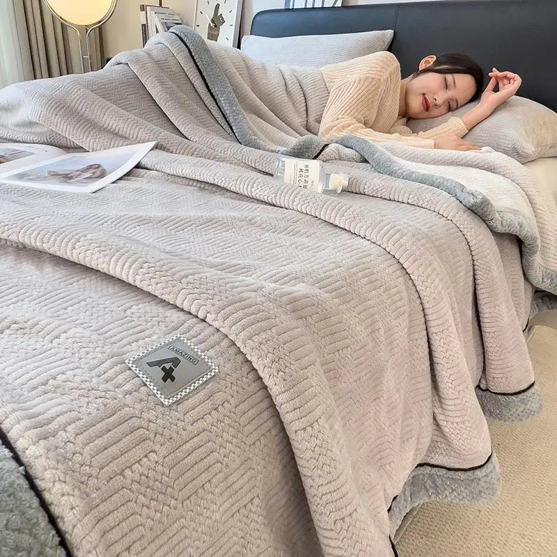 Cream Black Jacquard Blanket