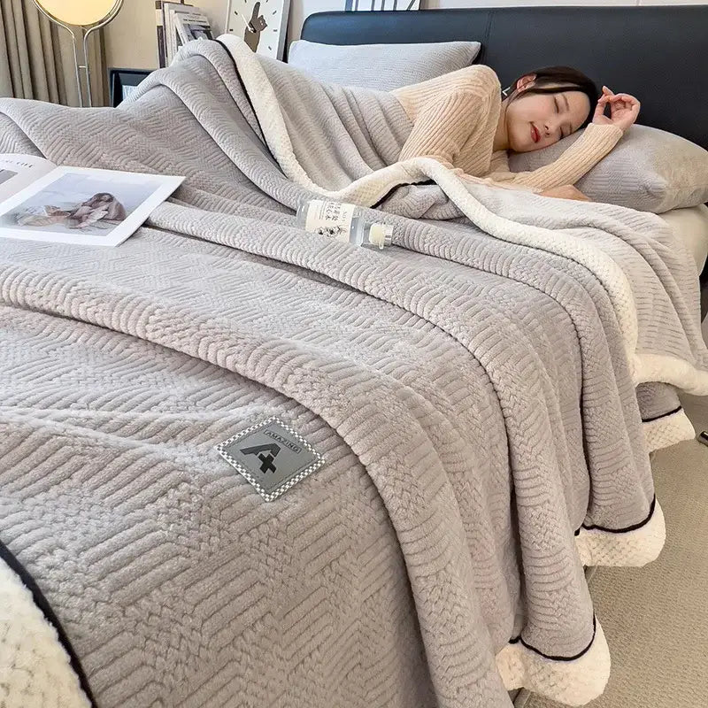 Cream Black Jacquard Blanket