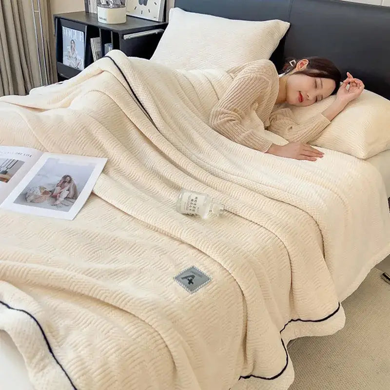 Cream Black Jacquard Blanket