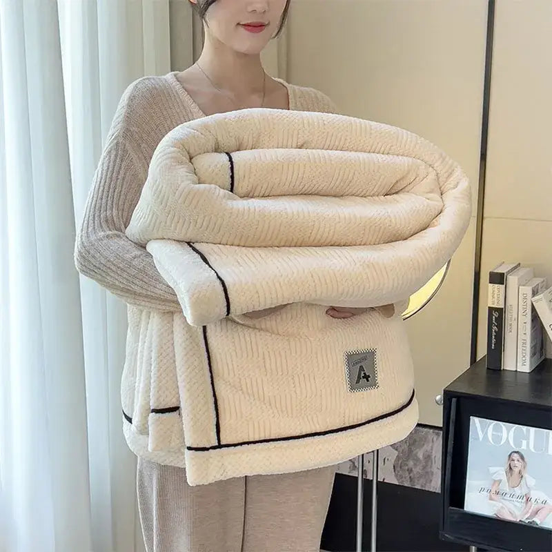 Cream Black Jacquard Blanket