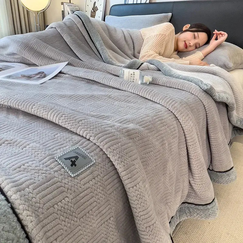 Cream Black Jacquard Blanket