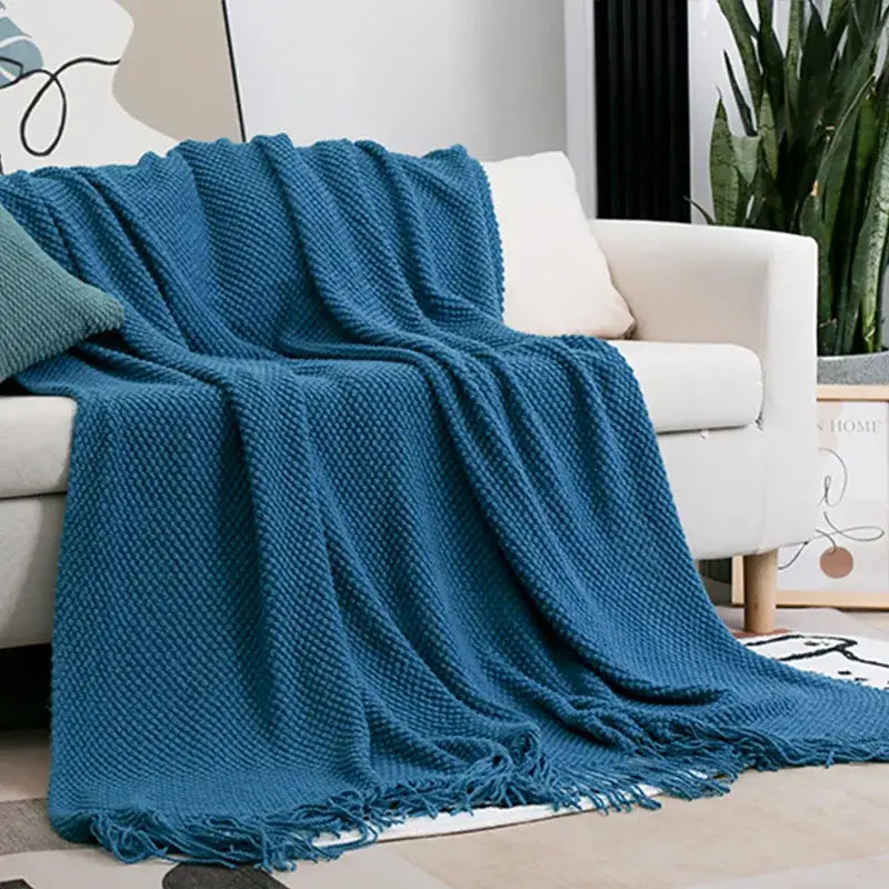 Gray Knitted Tassel Throw