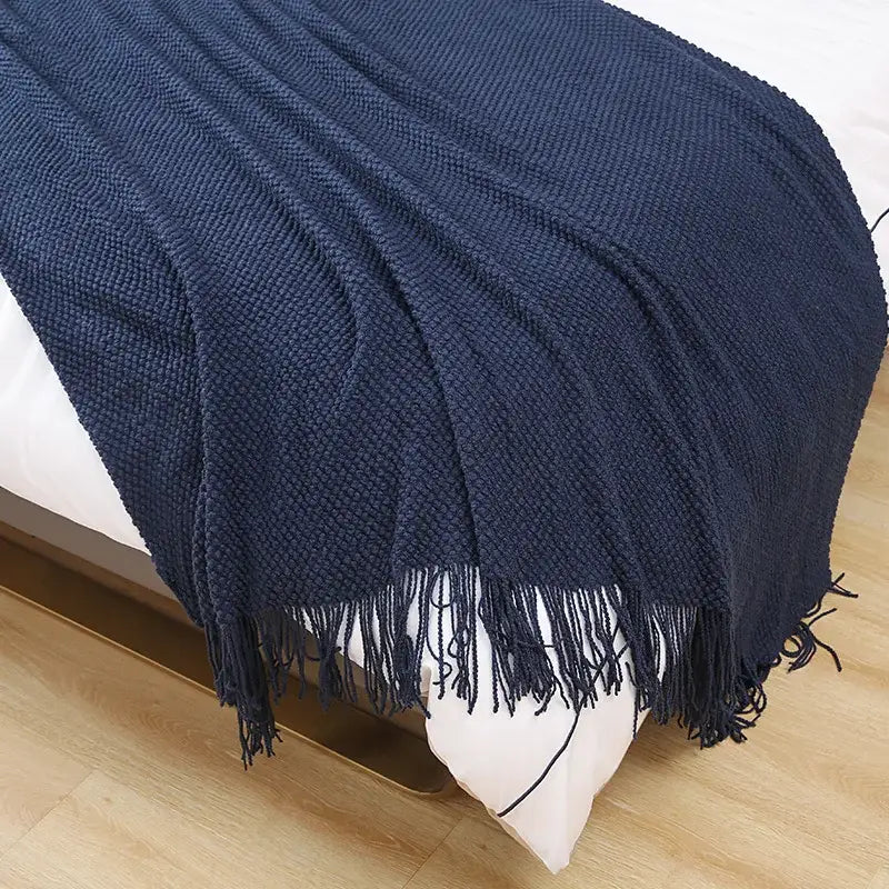 Gray Knitted Tassel Throw