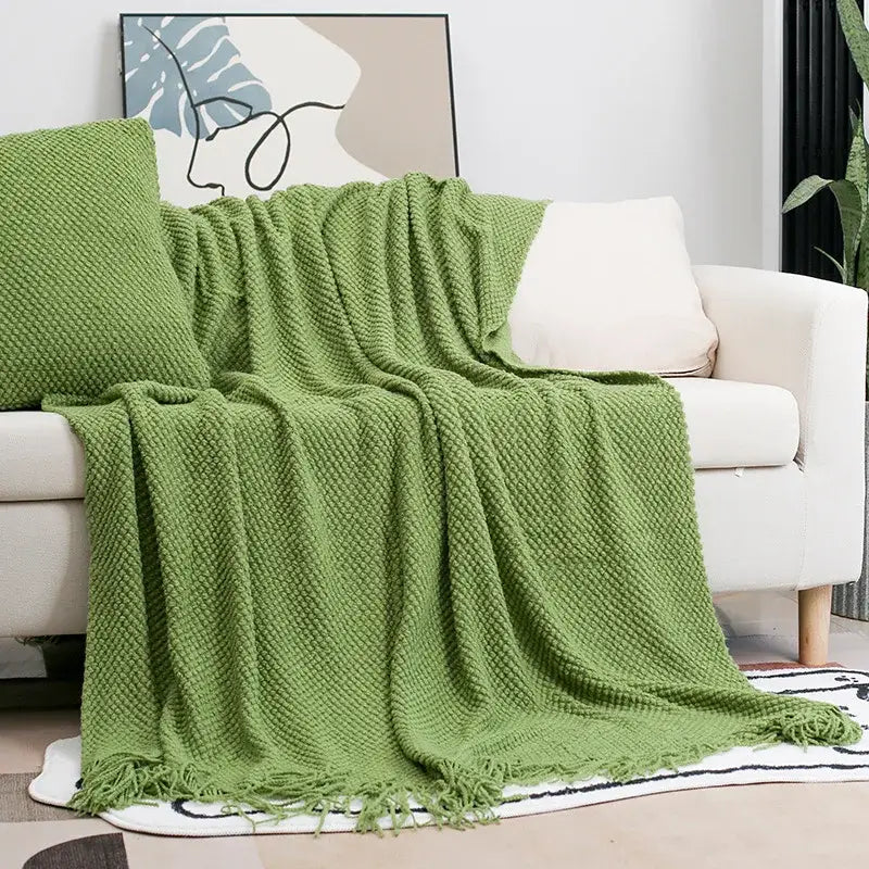 Gray Knitted Tassel Throw
