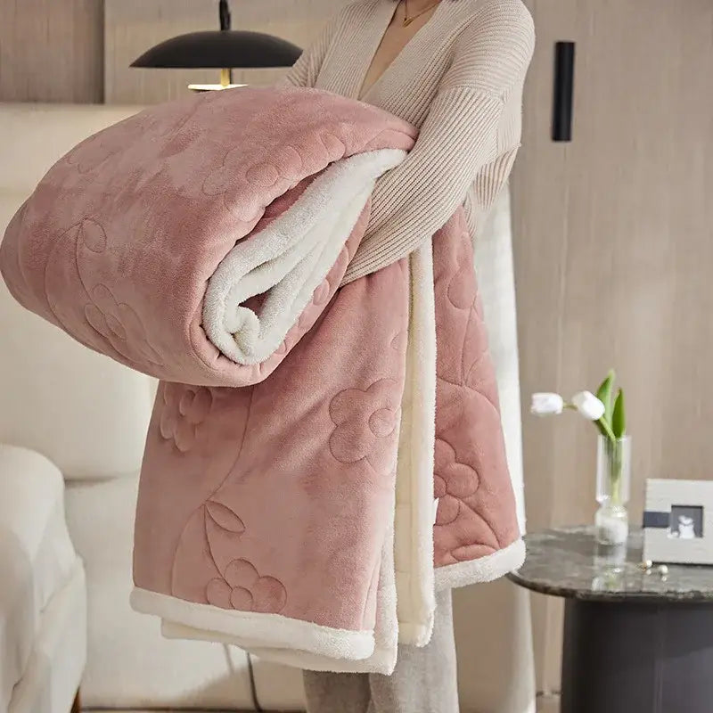 Blue Floral Lamb Wool Throw
