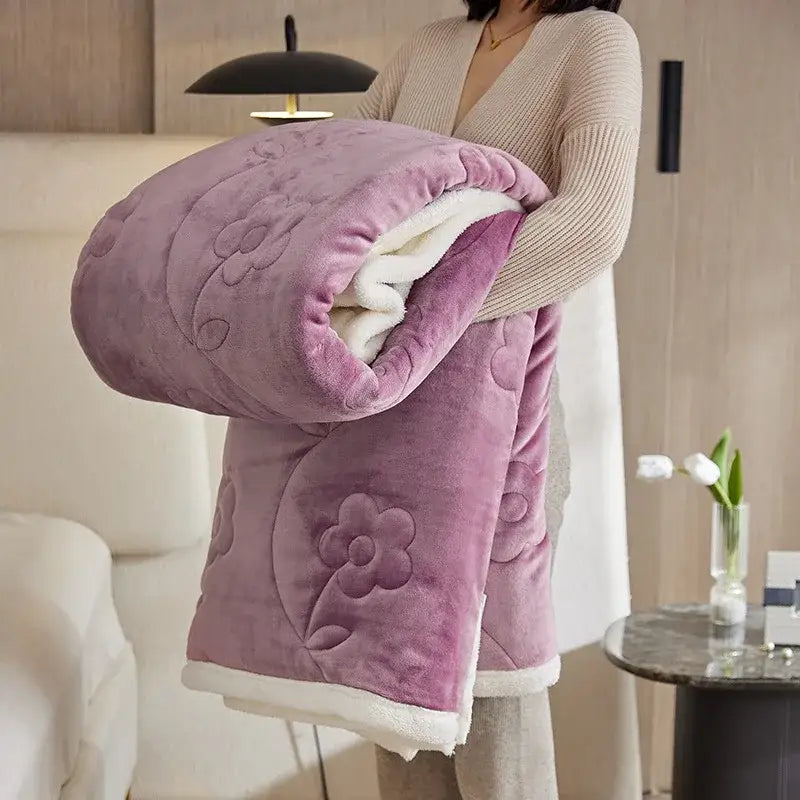 Blue Floral Lamb Wool Throw