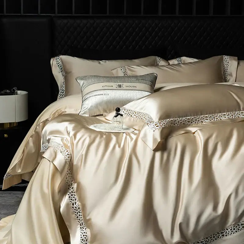 Cream Black Egyptian Cotton Bedding with Lace Trim