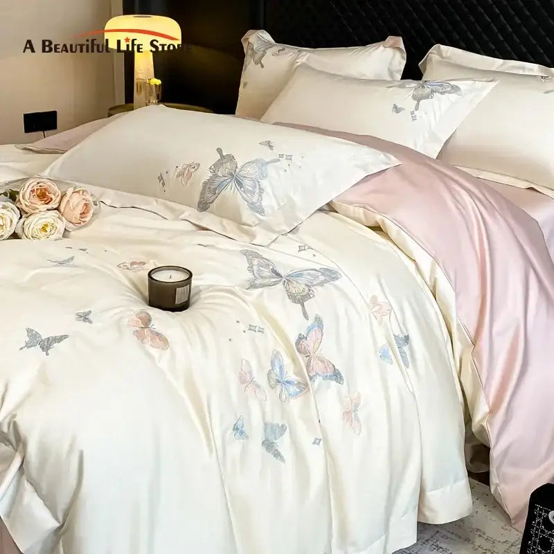 Cream Butterfly Cotton Bedding