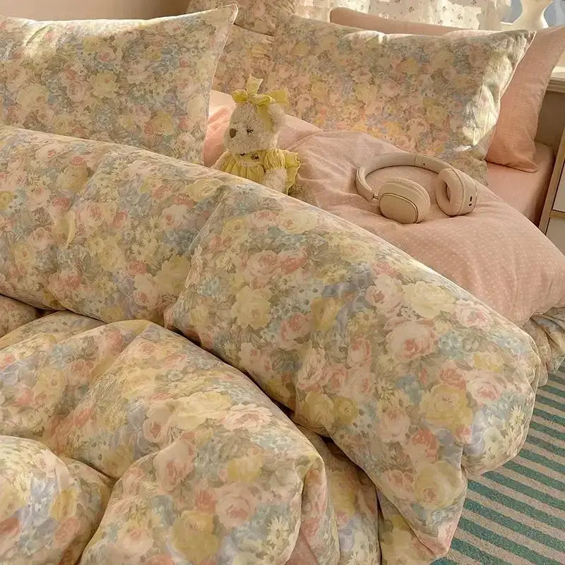 Cream Cotton Polyester Blend Bedding Set