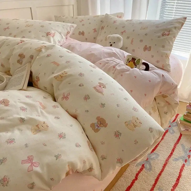 Cream Cotton Polyester Blend Bedding Set