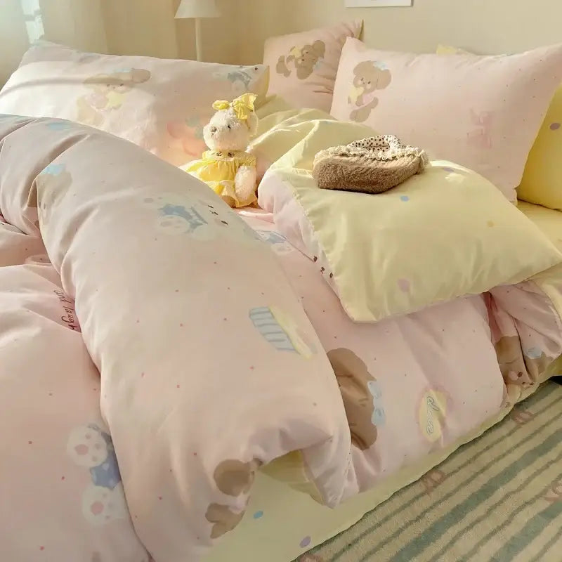Cream Cotton Polyester Blend Bedding Set