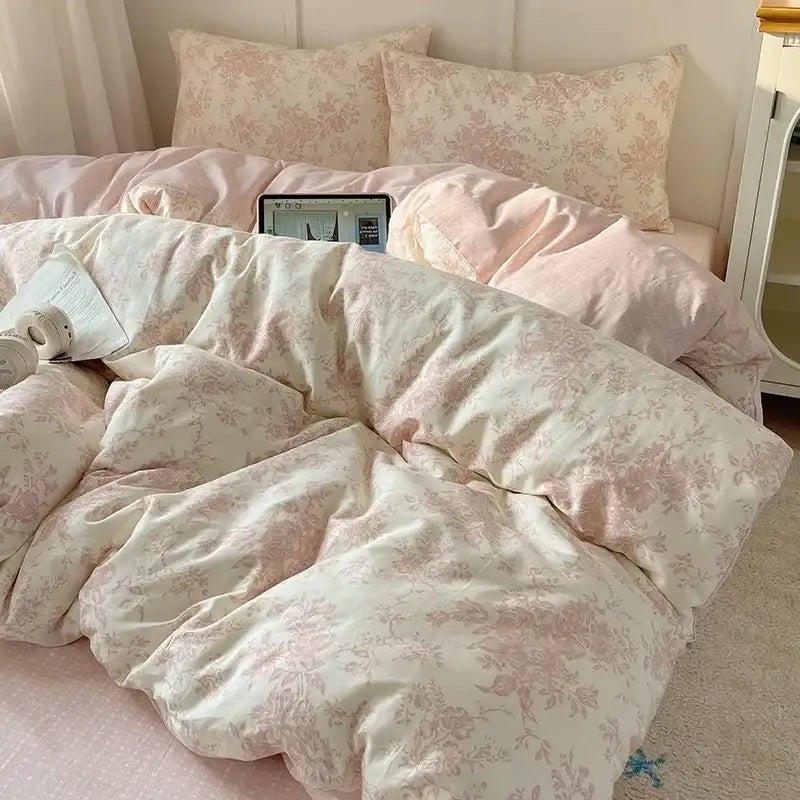Cream Cotton Polyester Blend Bedding Set