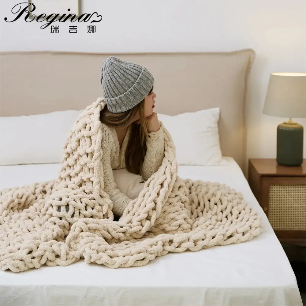 Red Chenille Knit Blanket