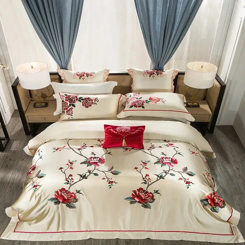 Cream Embroidered Cotton Bedding
